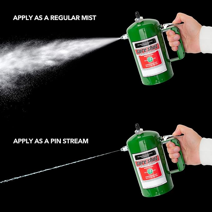 SURE SHOT A1000G 1-Quart Non Aerosol Sprayer - Refillable Pressurized Sprayer Can for Oil, Solvent, Degreasers, Lubricants - Rechargeable Steel Canister with Brass Nozzles - Made in The USA - 32oz.