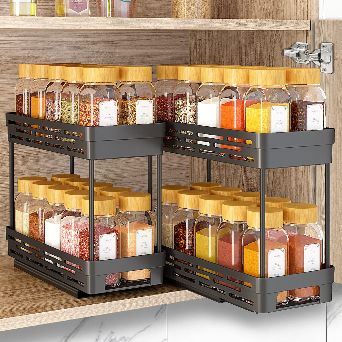 2 Pack Pull Out Spice Rack Organizer for Cabinet, Slide Out Spice - Image 1