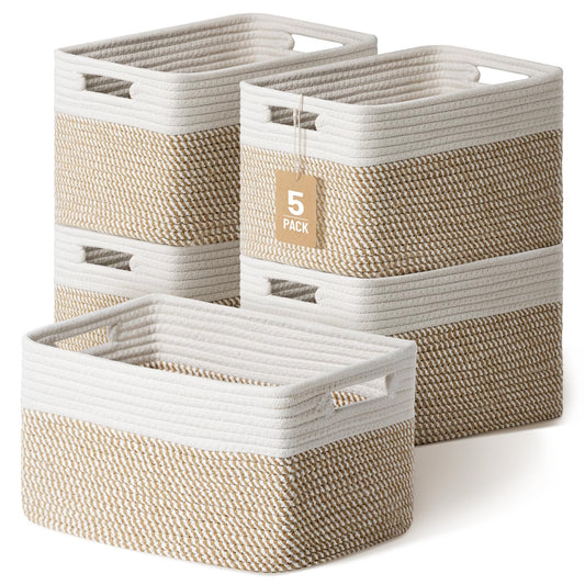 5 Pack Woven Storage Baskets, Decorative Storage Bin | Home Organizati - Image 1