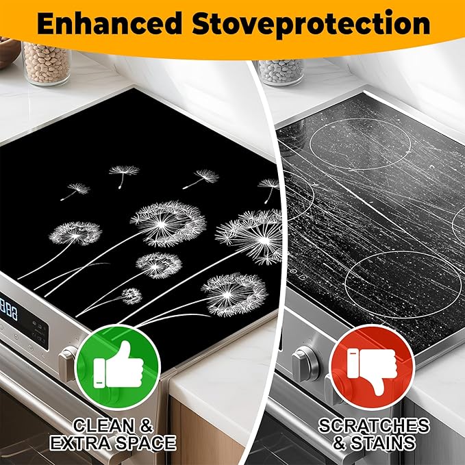 Stove Top Cover Flower Gas Stove Top Cover for Home Decoration Kitchen Pad Non-Stick Washable Cooktop Covers Countertop Protector Keep Stove Clean (Dandelion, 28L"x20W")