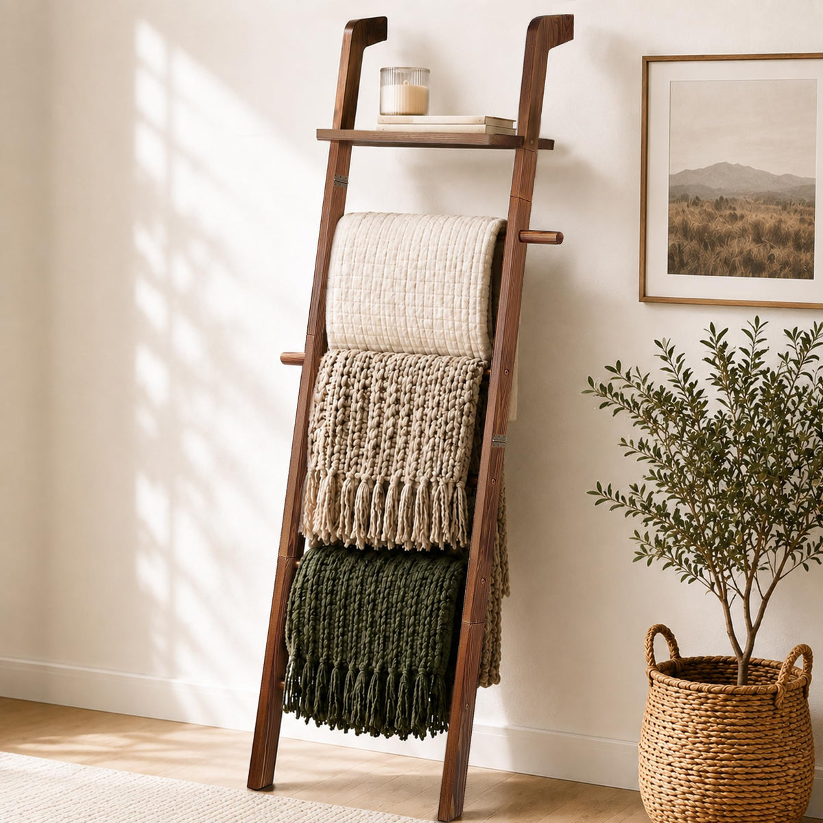 Blanket Ladders for the Living Room, 6 Tier Quilt Ladder - Image 1