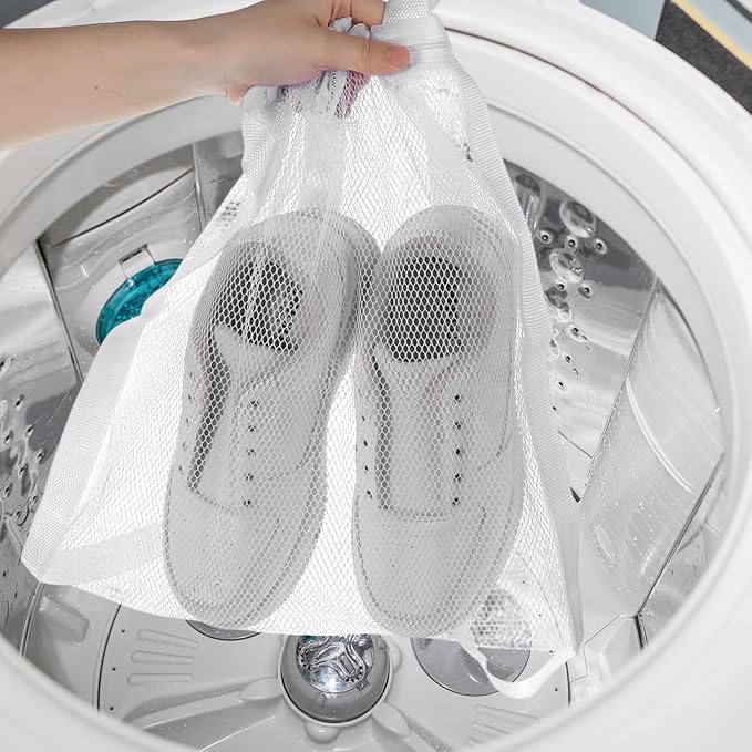 2 Pcs Shoe Washing Machine Bag Mesh Laundry Sneaker Dry Bags Reusable Shoe Cleaning Bags HoneyComber Shoes Net Bag with Zipper and Strap for White Wash Reused Tool Dryer Accessories