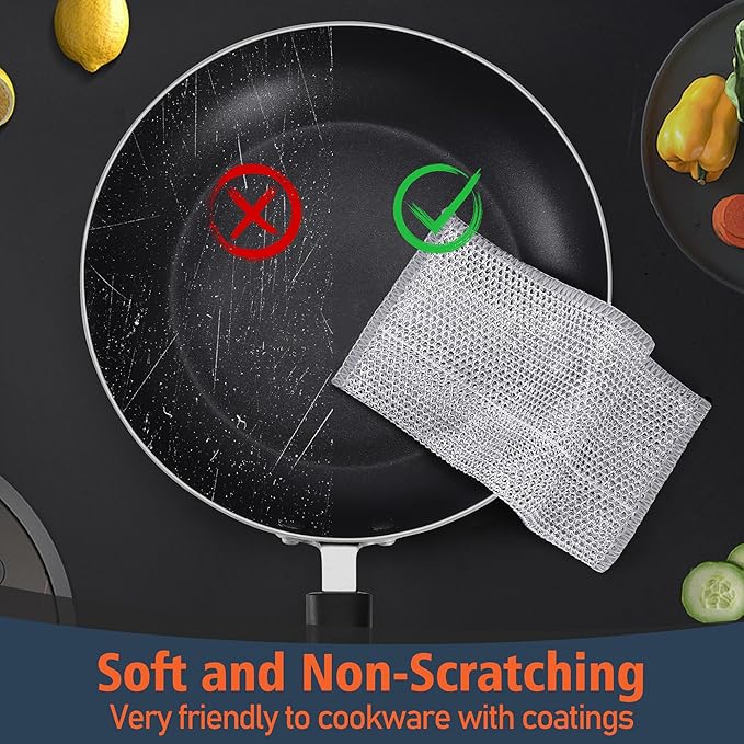 3 Layers Wire Dishwashing Rag 45PCS- Non Scratch Wire Dishcloth Home Essentials-Reusable Steel Wool Scrubber Washcloths,Dish Towels for Kitchen and Dishcloths Set for Pans Sinks & Cookware