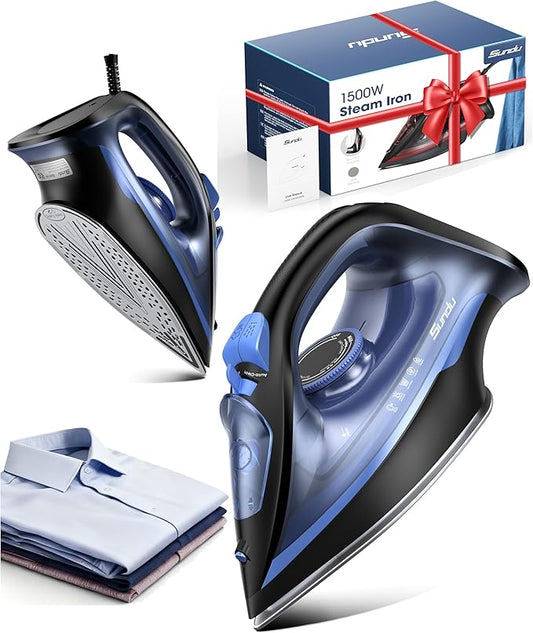 Steam Iron for Clothes 12s Fast Heat-up, 1500W Iron with 13.21oz Water Tank, 3-Way Auto shutoff, Burst Steam, Spray Mist, Anti-Drip, Self-Cleaning, Vertical Ironing for Home 20260108A