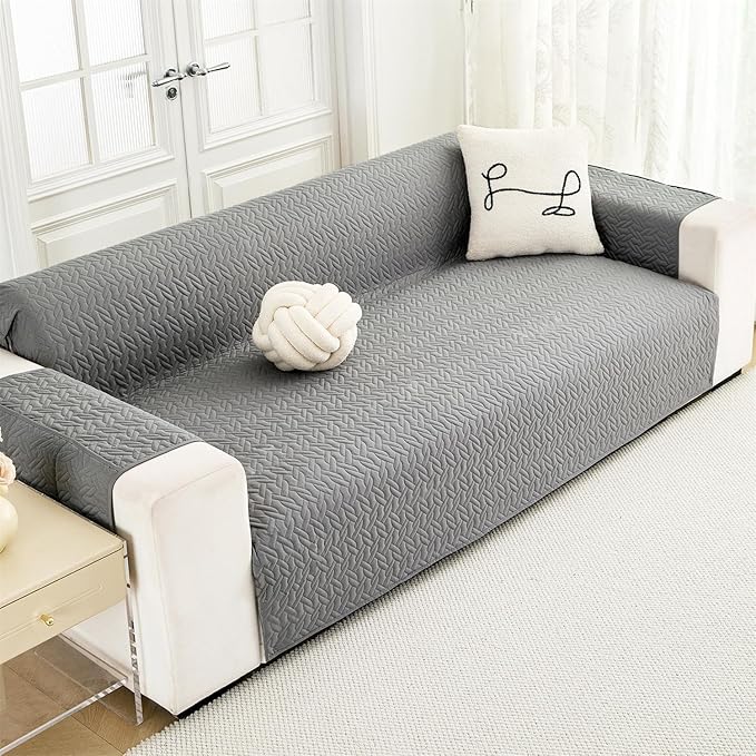 Cmfshape Skidproof Sofa Cover-Geometrical Couch Slipcover with Elastic Straps-Easy Fit Slip Cover-Washable Furniture Protector for Pets and Kids(Sofa66,Grey)