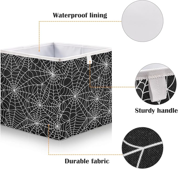 Bolaz Halloween Gray Spider Web Closet Organizers Storage Cubes Storage Bins Shelf Baskets Containers for Home Kids Room Toys Office,Rectangle