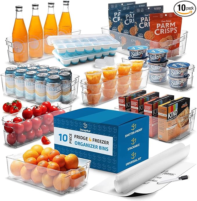 STORAGEBUD Fridge Organizer - 10 Pieces refrigerator organizer bins - Pantry Organization and Storage for Fridge & Refrigerator- BPA Free Freezer Organizer Bins
