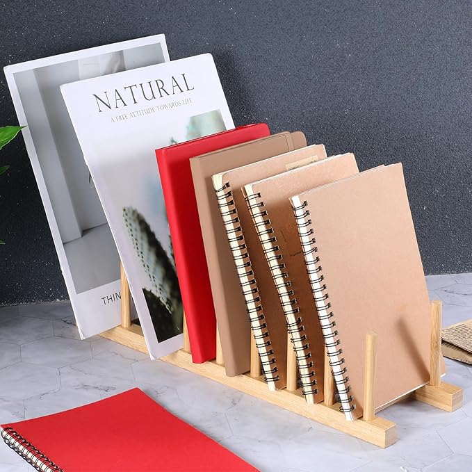 5 Pcs Bamboo Dish Racks, 8 Slots, Vertical Drainer, Plate Drying Stand Holder, Kitchen Cabinet Organizer for Dish, Pot Lids, Plates, Cups, and Cutting Boards and Books