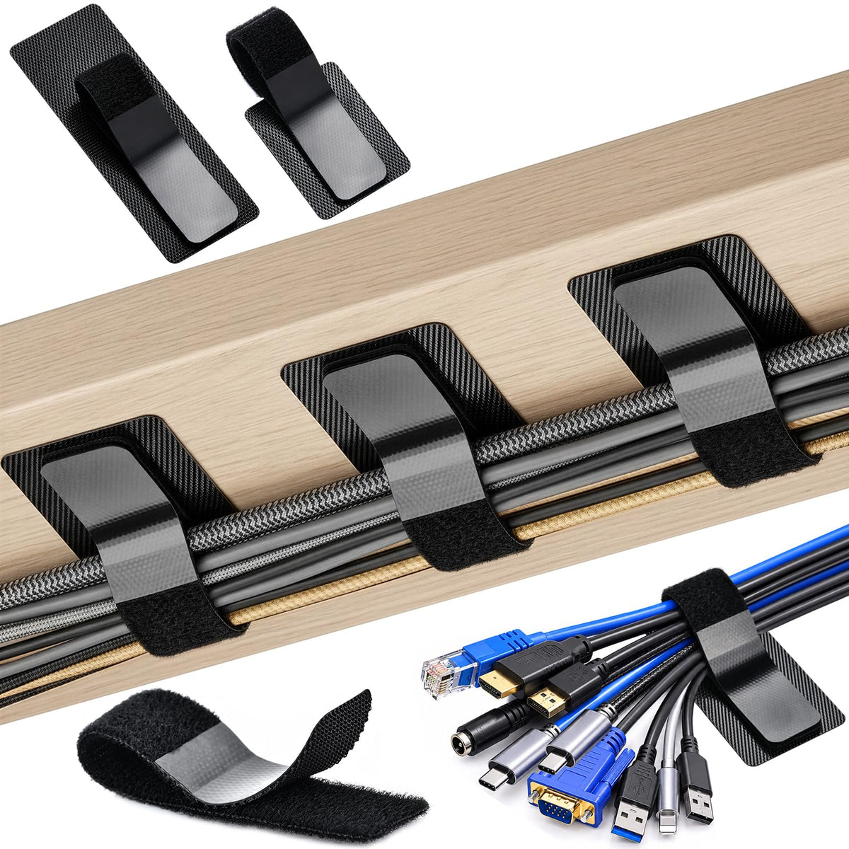 Cable Management Under Desk, 20 Pair Cord Organizer Straps - Image 1