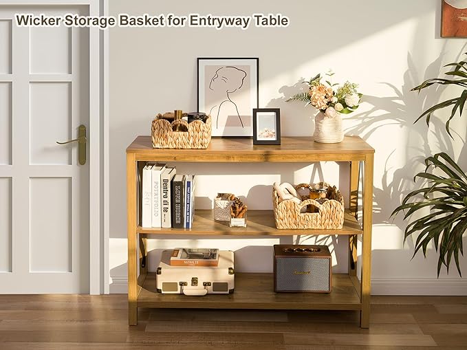 StorageWorks Scalloped Wicker Basket, Woven Baskets for Storage, Rattan Baskets with Handles, Paper Rope Basket for Organizing and Decor, 2 Pack