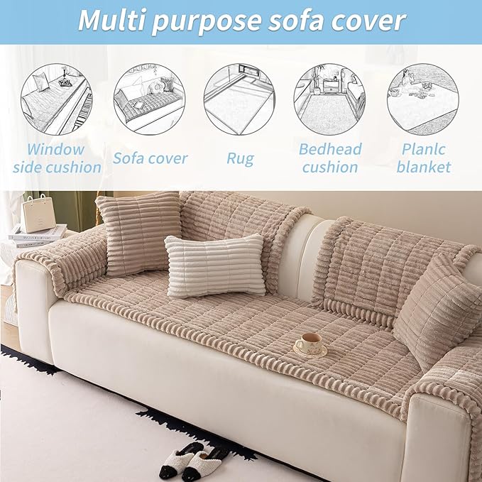 Couch Cover for Dogs Washable,Non Slip Fuzzy Durable Couch Covers for 3 Cushion Sofa Pet Friendly Sofa Cover Dog Thick Soft Slipcovers Protector Couches Mat Bed (Brown, 27.6" x 82.7"/70 x 210cm)