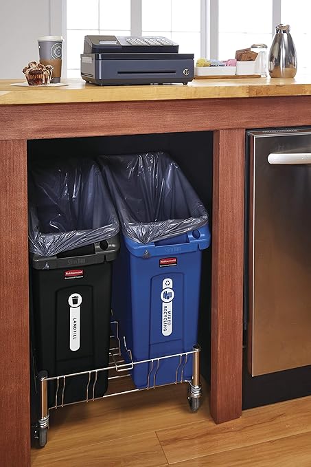 Rubbermaid Commercial Products Slim Jim Under-Counter Trash Can with Venting Channels 13-Gallon Gray Fits Under Desk/Cabinet/Sink Pack of 1