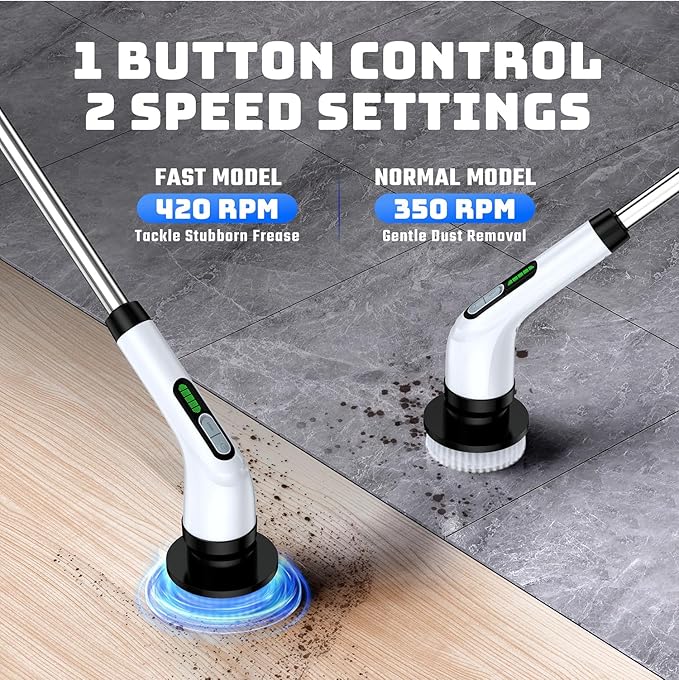 2 Pieces Electric Spin Scrubber - Cordless Bathroom Scrubber with 7 Brush Heads - Dual Speed IPX7 Waterproof Power Scrubber for Heavy-Duty Bathtub, Glass, Tile, and Car Cleaning