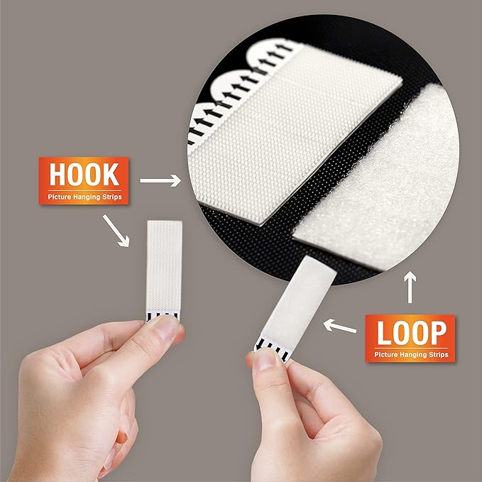36-Pairs (16-L, 20-M, 72 Strips) Picture Hanging Strips Value Pack, Removable Hook and Loop Tape, Picture Hanger Damage Free, Adhesive Strips for Frame Hangingl, Heavy Duty