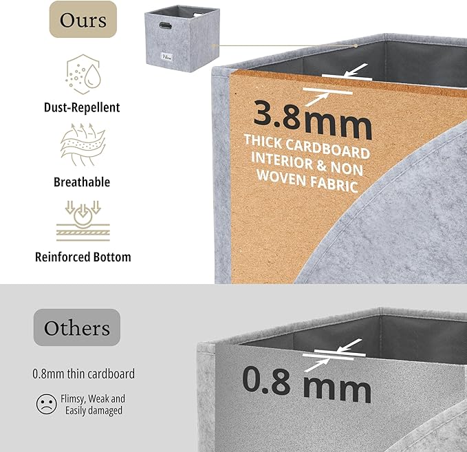 DECOMOMO Felt Storage Bins, 11 inch Cube Storage Bin with Labels for Shelves Kallax (Cube 11" / 6pcs, Light Grey)