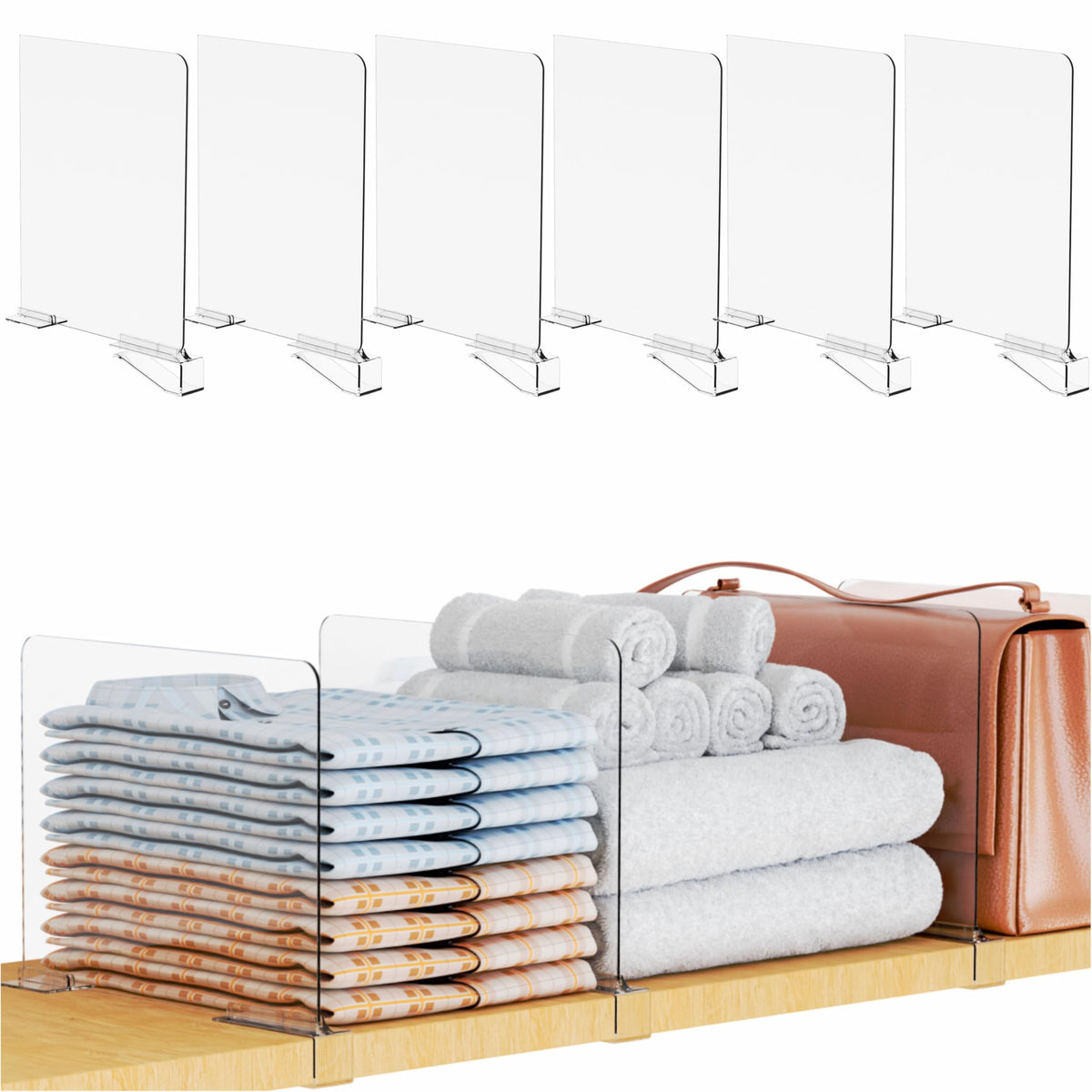 Yieach Adjustable Height Clear Shelf Dividers,6 Pack Acrylic - Image 1