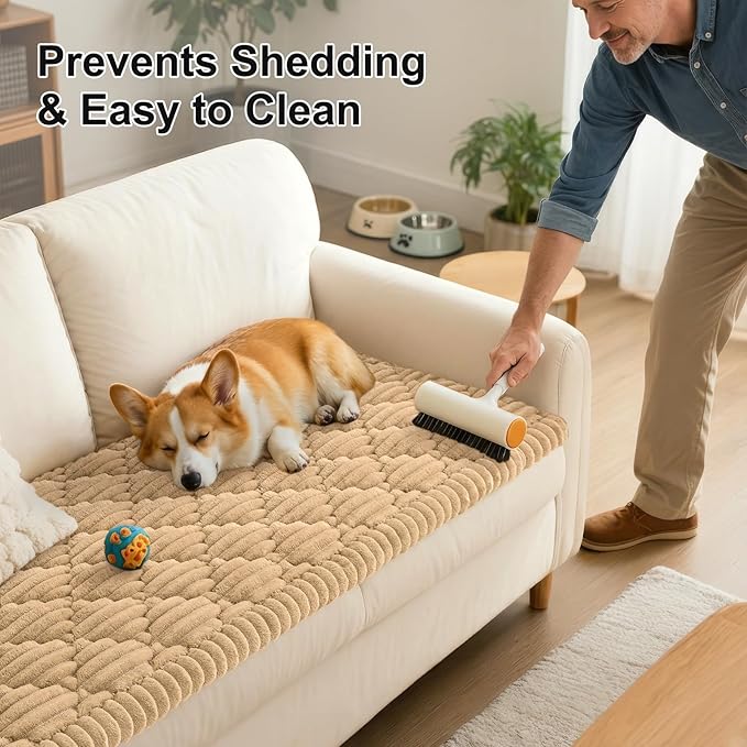 Smiry Pet Couch Cover for Dogs Washable, Non-Slip Fuzzy Couch Covers for 3 Cushion Sofa Pet Friendly, Soft Thick Furniture Protector Sofa Slipcover Mat for Dogs (Camel, 27.6" x 70.9")