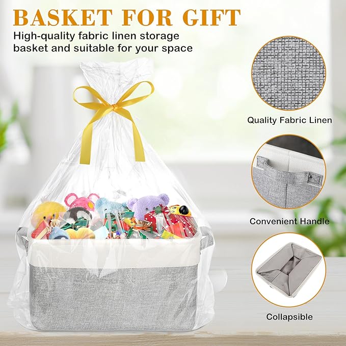 Lukeline Storage Baskets with Gift Bags and Ribbons, 15.5"X 11.6" X 9.4" Storage Basket Gifts Empty for Nursery Living Room Shelves Shower Gift Decorative Baskets for Organizing (Style 1)