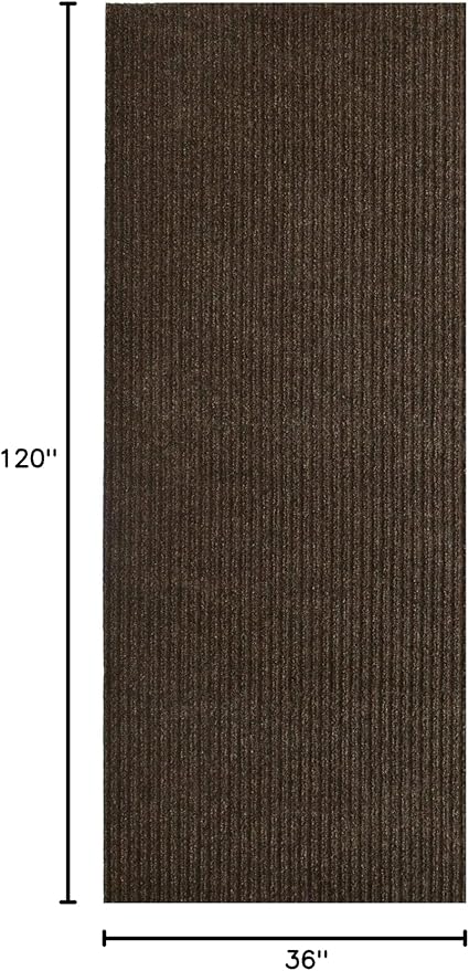 iCustomRug Ribbed Hallway Runner – 3'x10' Brown, Indoor/Outdoor, Non-Slip TPR Rubber Backing, Low-Profile All-Weather Carpet, Non-Shedding & Easy Care, Utility Rug Ideal for High Traffic Areas
