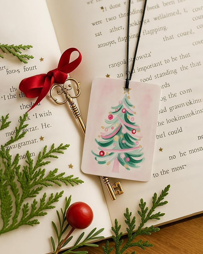 Preppy Christmas Berry Air Freshener 4 Pcs, Pastel Pink Green Candy Cane Bauble Bell Xmas Hanging Air Freshener for Cars Closet Drawer Books, Christmas Car Accessories Mirror Decor for Women