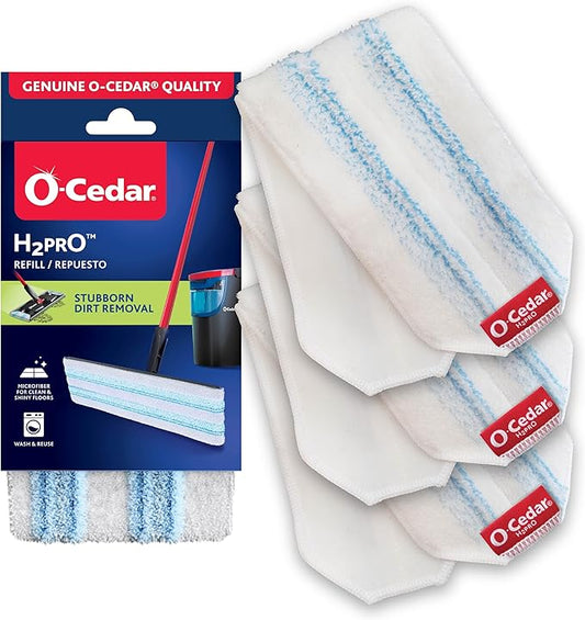 O-Cedar Genuine H2prO Mop Pads (Pack of 3) | Machine Washable | Reusable | Microfiber Mop Head Replacements