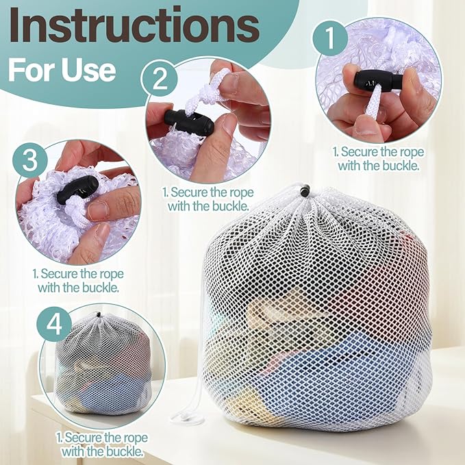 Small Mesh Laundry Bags for Delicates - White Polyester Wash Bags with Drawstring for Socks, Lingerie, Travel, Dorm, Machine Washable, 15.75×18.9 inches