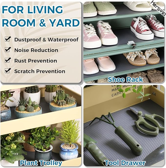 Hersvin Shelf Liners, 12in x 20ft Kitchen Drawer Mats, Non-Adhesive EVA Cupboard Protector, Cabinet Lining (Dark Gray/Dot)