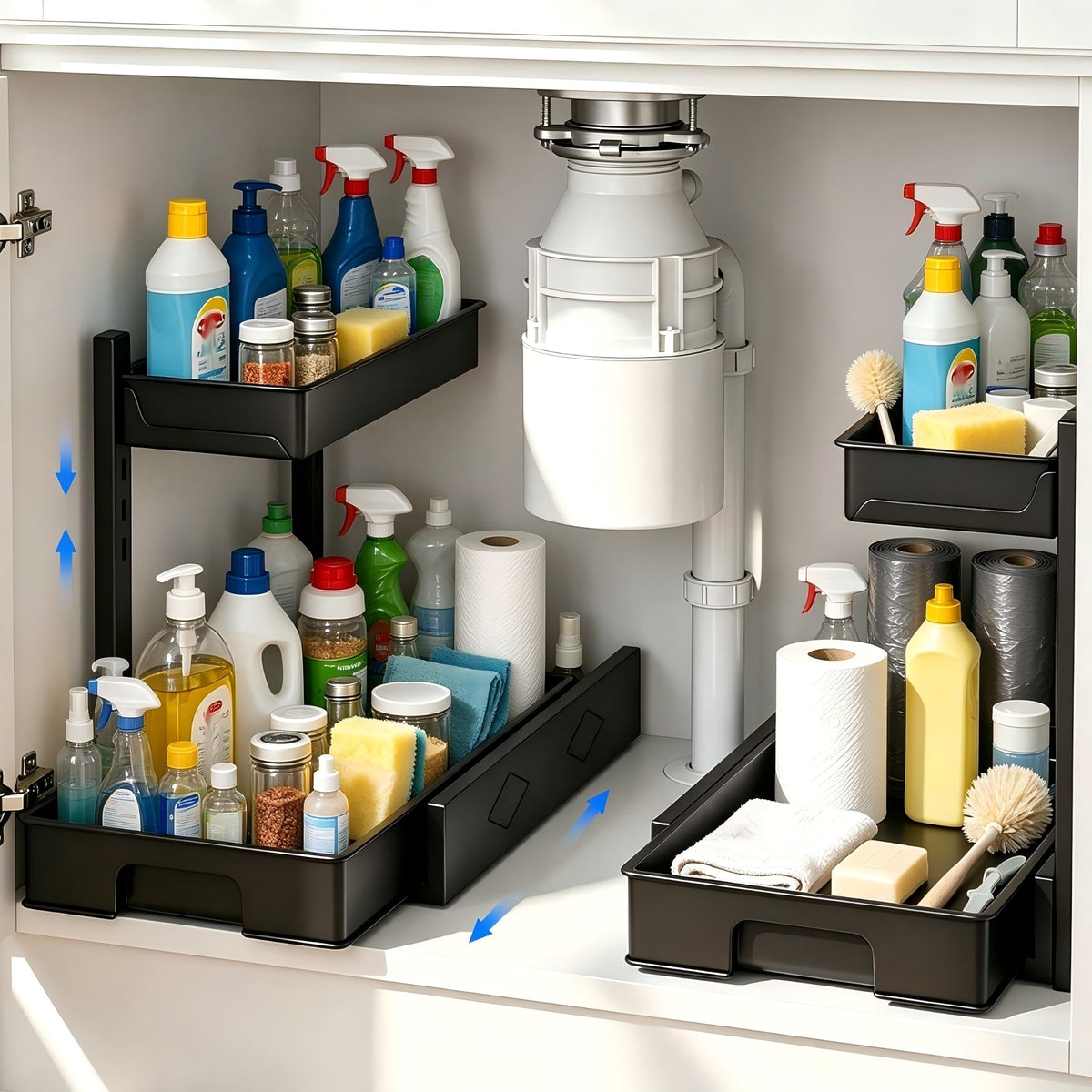2 Pack Under Sink Organizer, L-Shaped 2 Tier Pull Out - Image 1