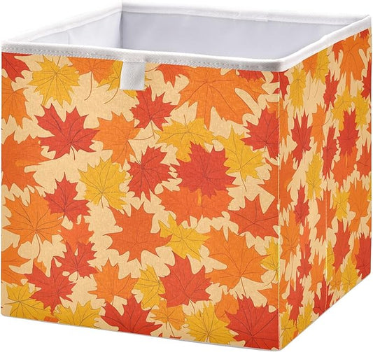 Bolaz Autumn Maple Leaves Pattern Closet Organizers Storage Cubes Storage Bins Shelf Baskets Containers for Home Room Office,Square