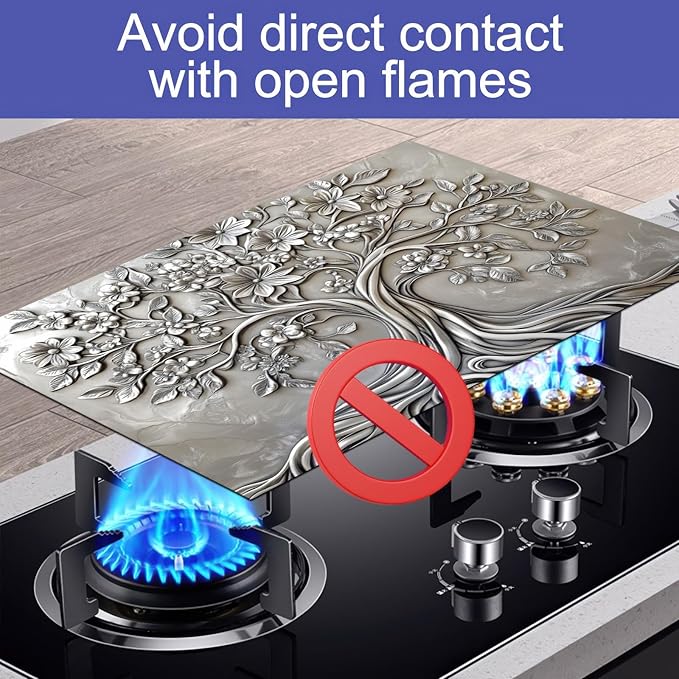 Stove Top Cover for Electric Tree of Life Stove Decorative Floral Embossed Dish Drying Mat Coffee Mat 28x20 Inch Kitchen Protector for Stove Surface