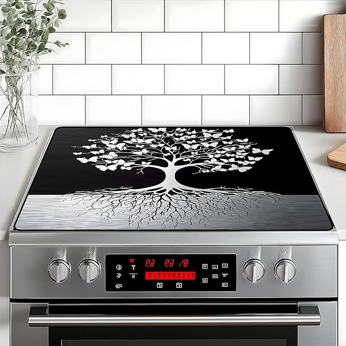 Tree of Life Stove Top Cover Retro Flower Gas Stove Top Cover for Home Decoration Kitchen Pad Non-Stick Washable Cooktop Covers Countertop Protector Keep Stove Clean 28"x20"