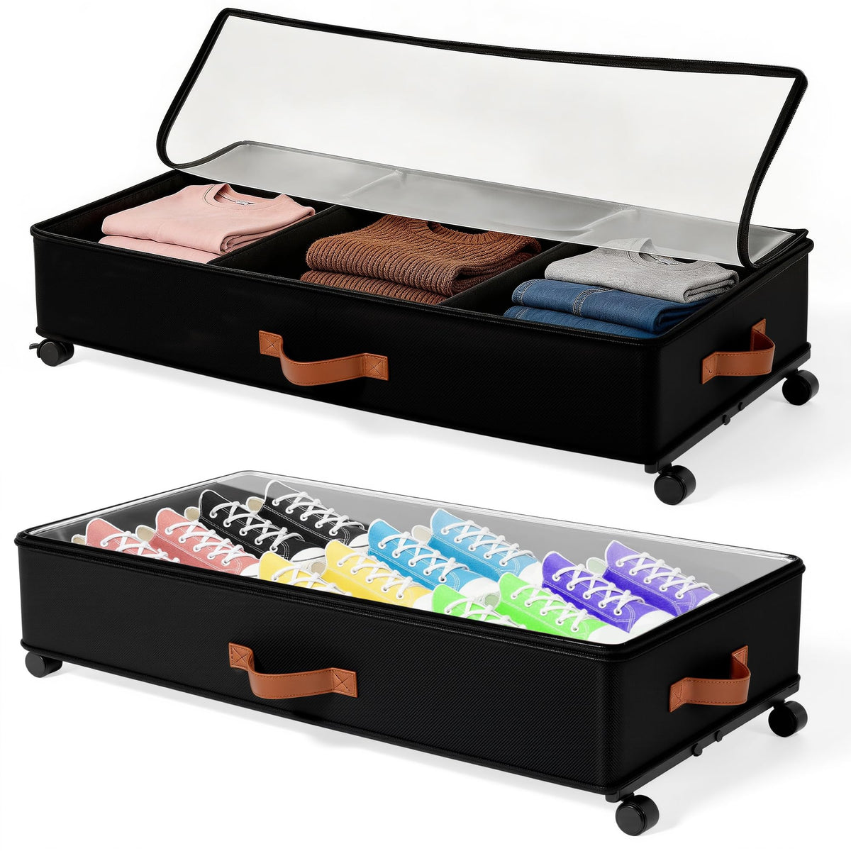 VECELO Under Bed Storage with Wheels, 2 Pack Fully | Home Organization - Image 1