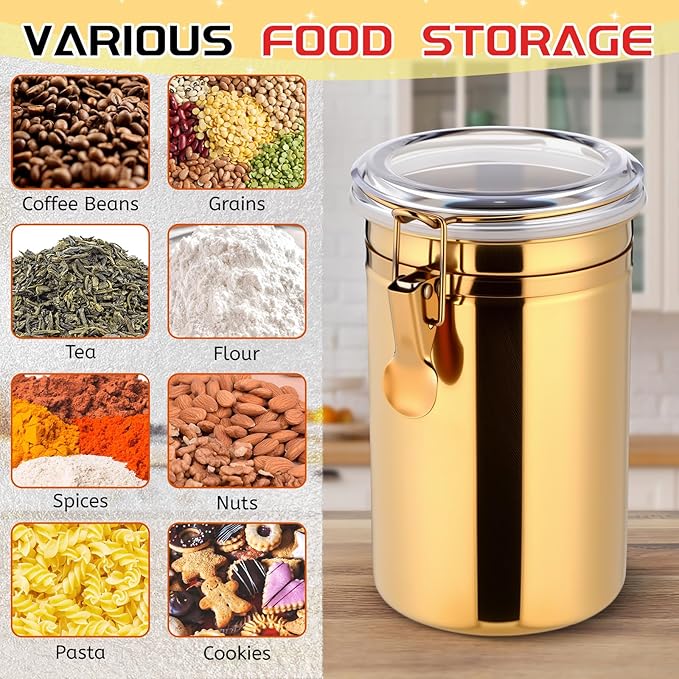 6 Pcs Stainless Steel Food Storage Containers Set Airtight Kitchen Canisters Coffee Jar with Clear Lid and Locking Clamp for Coffee Bean, Tea, Flour, Sugar, Cookie Storage(40.6 oz)