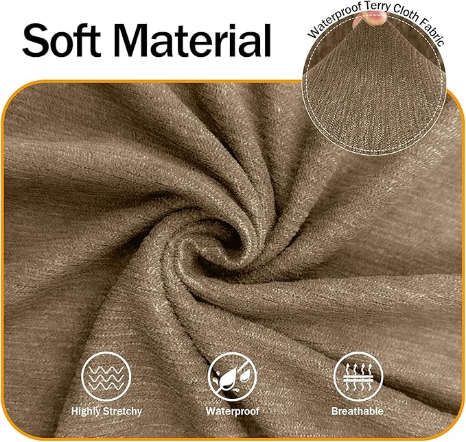 Waterproof Stretch Spandex Chair Sofa Slipcover - Non-Slip Soft Couch Cover with Elastic Bottom, Washable Leakproof Furniture Protector for Kids, Pets, Dogs & Cats (Chair, Brown)