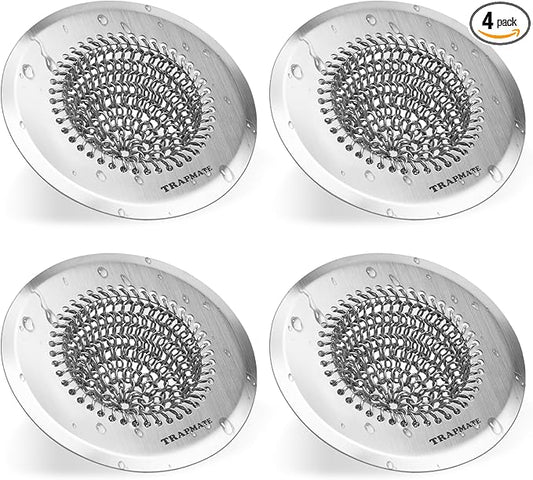 TRAPMATE 4 Pcs Kitchen Sink Drain Strainer, Stainless Steel Sink Strainer Basket with Easy Clean & Anti-Clog, Fits Garbage Disposal, Dishwasher Safe, Single & Double Bowl Sinks (Patented Product)