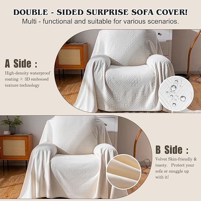 Waterproof Recliner Cover, Anti-Slip Reclining Chair Covers, Pet-Friendly, Washable, Durable and Breathable Couch Covers – Reversible Design for Sofa Protection(71x71in/White)