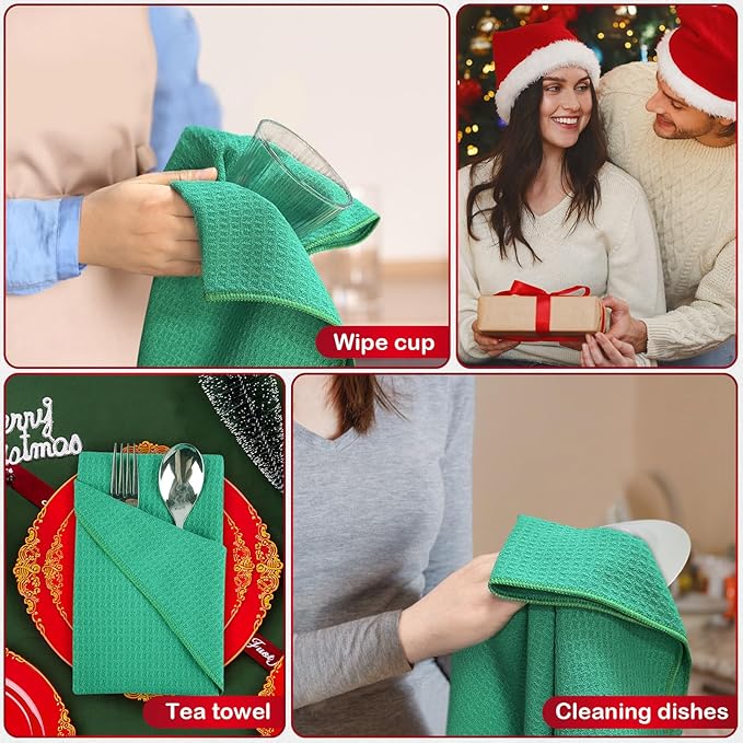 SINLAND Kitchen Towel Premium Sublimation Blank Towels Fast Drying Tea Towel Polyester Dish Towels for Drying Dishes Festive Decoration 16 Inch X 24 Inch 10 Pack Christmas Green