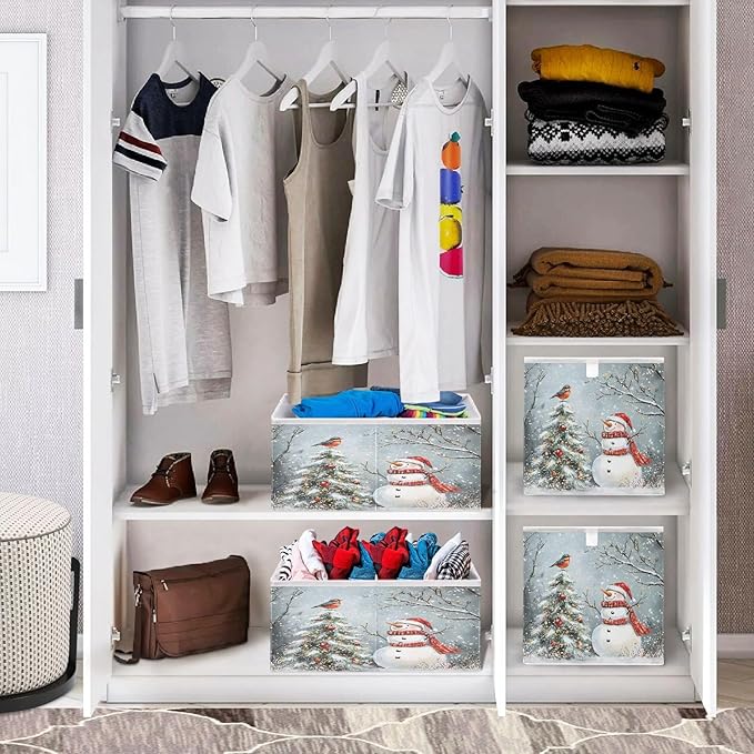 Bolaz Snowman and Christmas Tree Closet Organizers Storage Cubes Storage Bins Shelf Baskets Containers for Home Room Office,Rectangle