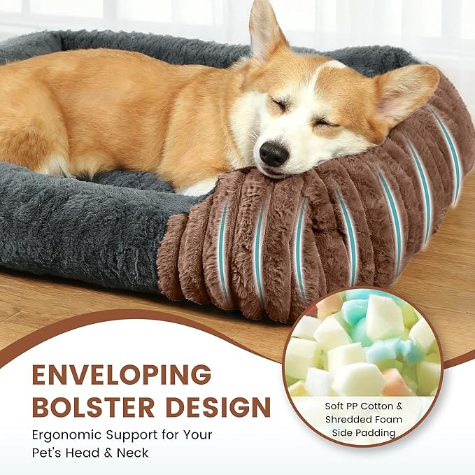 Dog Beds for Extra Large Dogs 39x32 Inch, Comfort-Sided Orthopedic XL Dog Bed Couch with Breathable Shredded Memory Foam, Faux Rabbit Fur Pet Bed, Non-Detachable, Non-Slip, Machine Washable