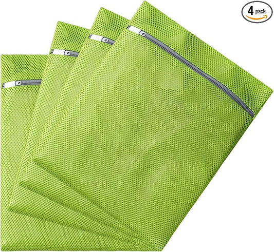 4 pack Mesh Laundry Bags,Mesh Wash Bags,Lingerie Bags for Washing Delicates,12 x 16 Inches lingerie bags for Laundry, Travel Storage Organize Bag for Cotton Clothes,Sheet, Shoes(GREEN)