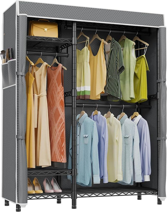 VIPEK V2C Heavy Duty Clothes Rack with Upgraded Polyester Cover, Metal Portable Closet with Adjustable Shelves & Hanging Rods, Freestanding Wardrobe Closet for Bedroom, Max Load 700LBS