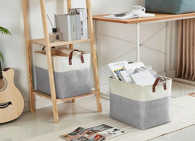 DECOMOMO Extra Large Storage Baskets, Fabric Storage Bins with Handles for Organizing Shelves, Toys, Nursery, Laundry (Grey & White, 3pcs)