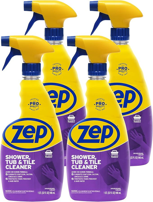 Zep Shower Tub and Tile Cleaner 32 oz ZUSTT32 (Case of 4) -Eliminates Hard Water Stains and limescale
