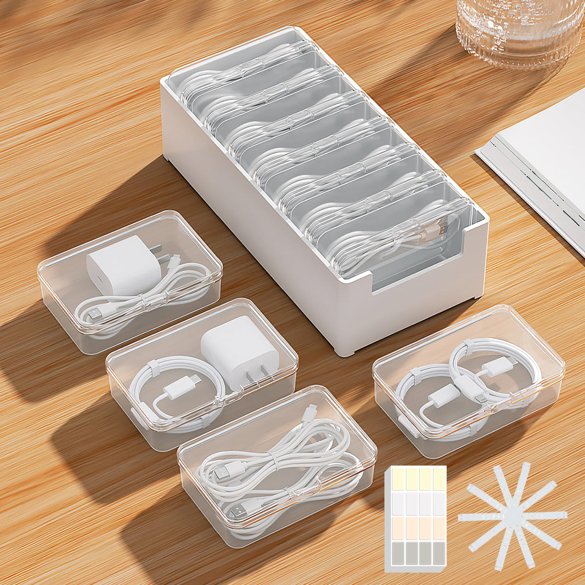 7 Case Cable Storage Box with Cable Straps and Label Stickers - Image 1