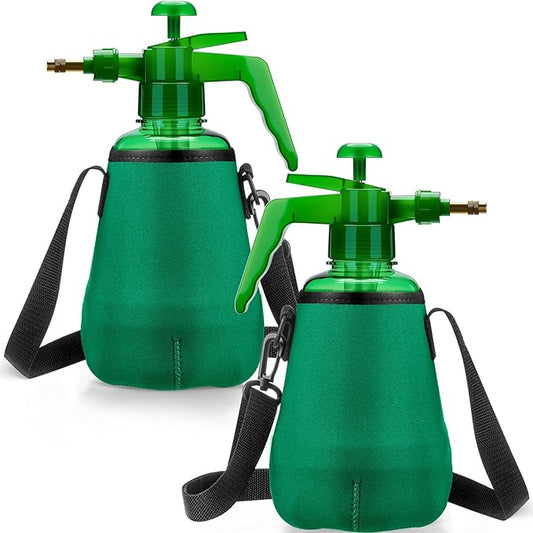 2 Pcs 1.5 Liter Misters Spray Pump Bottle with Full Neoprene Jacket and Built in Carrying Strap Garden Plant Mister Spray Bottle for Spring Personal Cooling Plants Watering (Green)