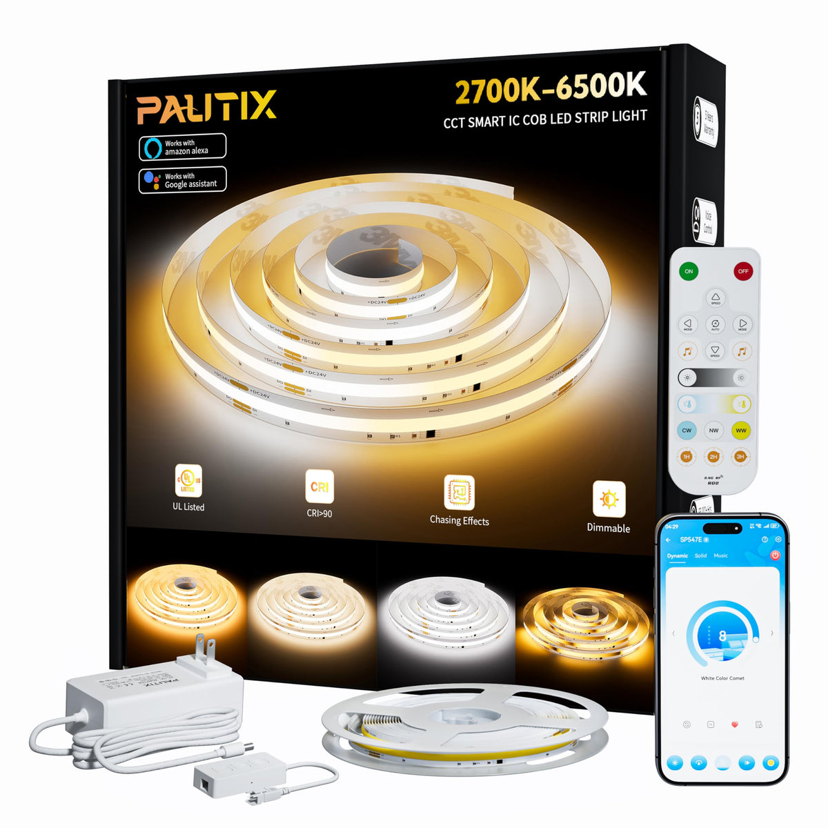 PAUTIX COB LED Strip Lights Addressable 2700K-6500K Chasing White - Image 1