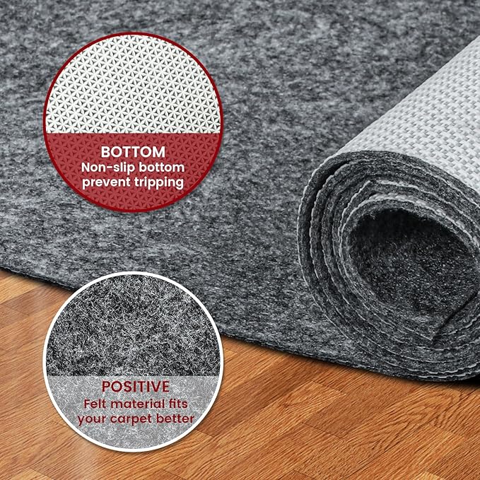Waterproof Rug Pad, 2x20 ft Area Rug Non-Slip Carpet Pad, 1/4" Thick Non-Slip Rug Pads for All Floors and Finishes, Felt Pad for Hardwood Floors, Keeps Carpets in Place Soft and Safe
