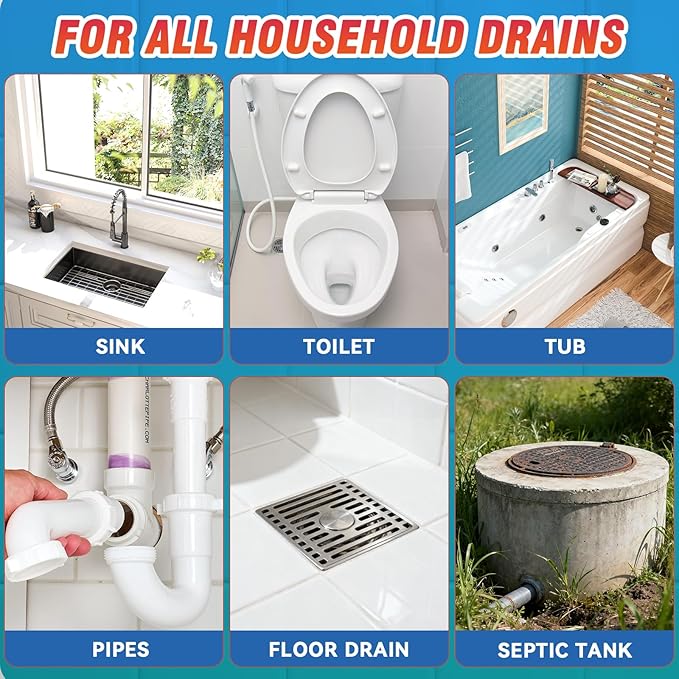 Drain Clog Remover, Hair Drains Clog Remover, Crystal Lye Drain Opener Unclog Bathroom and Kitchen Sinks, Drains, Shower Pipes, Removes Hair, Soap Scum, Blockages, 260g