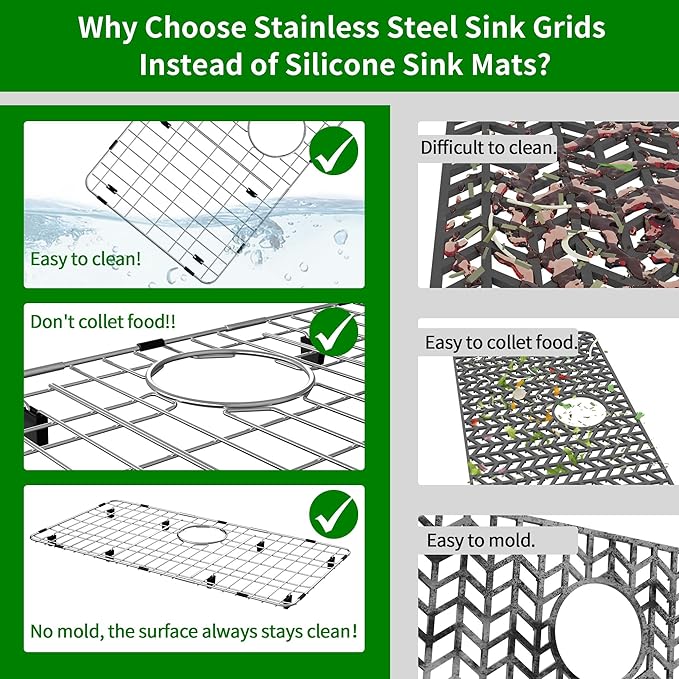 Stainless Steel Sink Protector 28-7/8" x 14-3/8" with Rear Drain, Metal Sink Rack for Bottom of Sink, Kitchen Sink Grate and Sink Protectors with Sink Strainer (28-7/8" x 14-3/8" - Rear Drain)