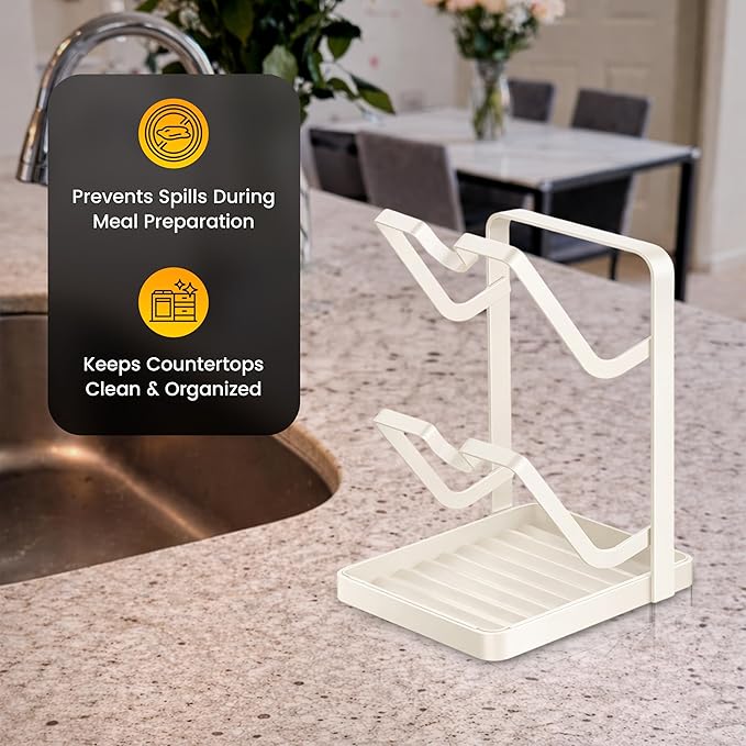 Pot Lid Holder with Removable Drip Tray, Multifunctional Double Layer Heavy Duty Pot Lid Organizer for Countertop, Kitchen Pot Lid Storage Rack for Covers, Cutting Boards, Utensils
